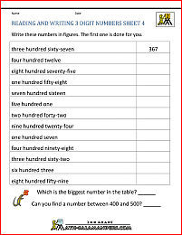 2nd grade worksheets reading writing 3 digits 4