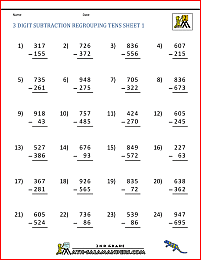 3 digit subtraction regrouping tens 1