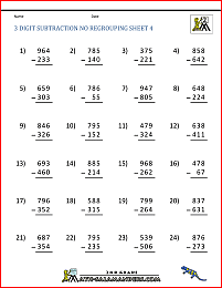 3 digit subtraction without regrouping 4