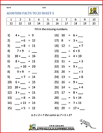 addition facts within 20 5