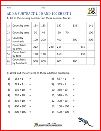 addition subtraction worksheets add subtract 1 10 and 100 1