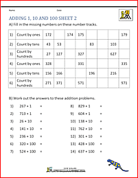 addition worksheets 2nd grade adding 1 10 and 100 2