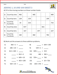 addition worksheets printable adding 1 10 and 100 3