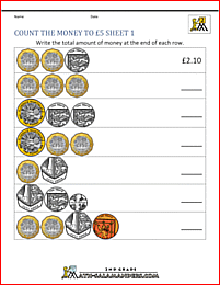 basic money worksheets count the money to 5 pounds 1