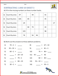 basic subtraction worksheets subtracting 1 and 10 3