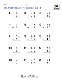 column subtraction 2 digits 2