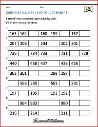 count back by 1s worksheet up to 1000 1