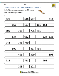 count back by 1s worksheet up to 1000 2