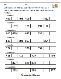 count on and back by 1s worksheet up to 1000 1