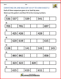 count on and back by 1s worksheet up to 1000 2