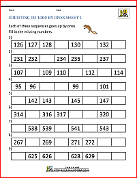 count to 1000 by ones worksheet 1