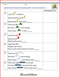 free addition problems 2nd grade to 150 1
