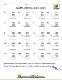 Free Printable Addition Worksheets 3 Digits