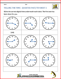 clock worksheets quarter past and quarter to