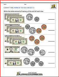 free counting money worksheets count the money to 10 dollars 3