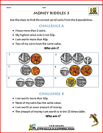 free maths worksheets uk Money Riddles 3