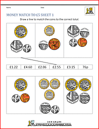 free money worksheets uk money match to 5 pounds 1