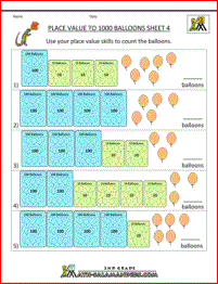 free place value worksheets balloons up to hundreds 4