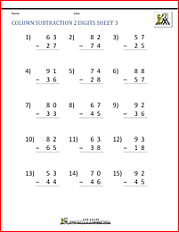 free subtraction worksheets column subtraction 2 digits 3