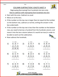 free subtraction worksheets column subtraction 3 digits 4