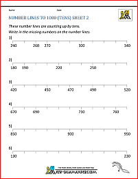 homeschool math worksheets number lines to 1000 10s 2