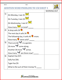 math addition word problems to 150 3