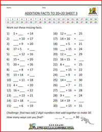 Math Addition Facts to 20+20