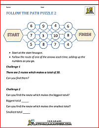 math puzzles for kids follow the path 2