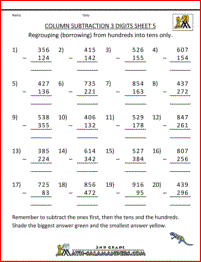 math subtraction worksheets column subtraction 3 digits 5