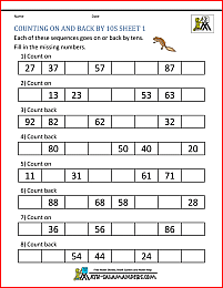 math worksheets for kids count on back by 10s 1