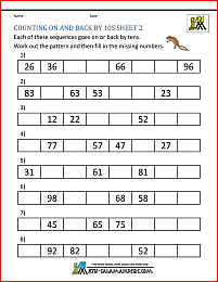 math worksheets for kids count on back by 10s 1