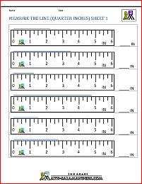 measuring worksheets measure the line inches quarters 1