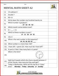 mental math 2nd grade a2