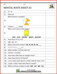 mental math test 2nd a5