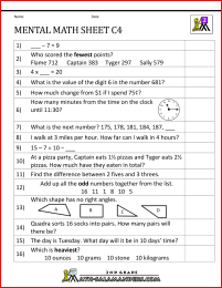 mental math test 2nd grade c4