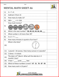 mental math worksheets 2nd a6