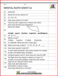 mental math worksheets 2nd c6