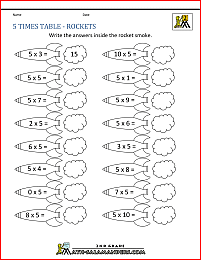 multiplication fact sheets 5 times table rockets