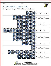 multiplication fact worksheets 8 times table grouping