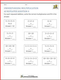 multiplication practice sheets understanding multiplication addition 4