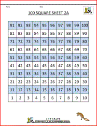 number squares 100 squares 2a