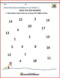 odd numbers and even numbers to 20 worksheet 2