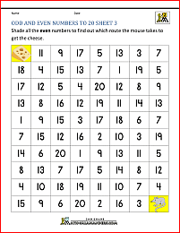 odd numbers and even numbers to 20 worksheet 3