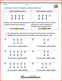 odd numbers and even numbers worksheets using models 1