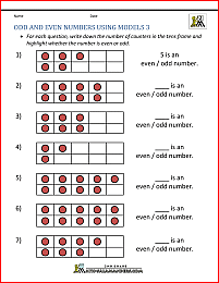 odd numbers and even numbers worksheets using models 3