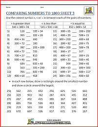 ordering numbers to 1000 comparing to 1000 3