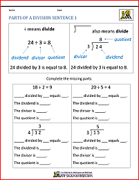 parts of a division sentence 1