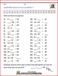 printable addition worksheets to 20 plus 20 3