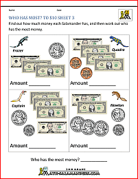 printable money worksheets who has most to 10 dollars 3