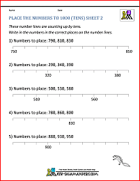 printable number lines place the numbers to 1000 10s 2